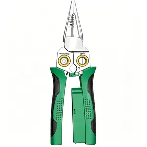 8-in-1 Stainless Steel Needle Nose Wire Stripper, Anti-Slip Multi-Functional Stripper with Voltage Tester, Electrician Pliers