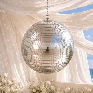 24" Large Silver Foam Disco Mirror Ball With Hanging Swivel Ring, Holiday Party Decor