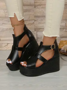 Women's Summer Fashion Woven Strap Toe-Open Casual Non-Slip Thick Sole Wedge Design Wedge Sandals, Comfortable Lightweight Versatile Shoes, Strapy Sandal Platform Wedges Sandals