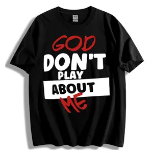Plus Size Trendy Casual T-Shirt with Inspirational "God Don't Play About Me" Quote Print for American Women All Seasons Loose Fit 100% Cotton Top