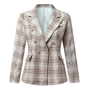 Vintage Plaid Tweed Trench Coat Women'S Elegant Slim Fit Blazer Work Office Short Blazer Jacket Coat 2025 Clearance on Sale S.M.L.XL.XXL