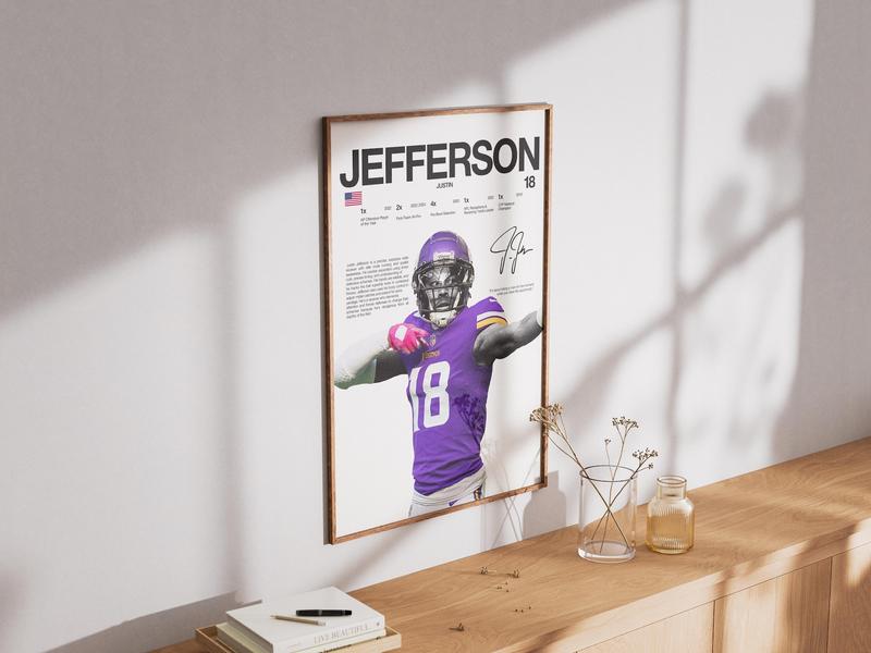 Justin Jefferson Poster, Wall Print, Football , Poster Print, Sports Decor, Minnesota Poster, Football Gift, Poster Gifts, Gift For Fan - Unframed
