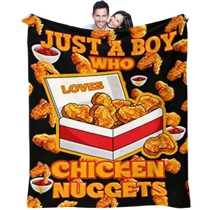 Fried chicken nuggets pattern, birthday gift for children and adults, soft, warm and lightweight plush blanket, Slogan Print Blanket, suitable for bed, sofa, sofa, car, room decoration