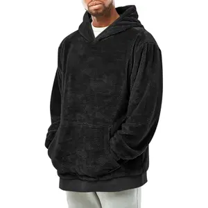 Runcati Mens Fuzzy Sherpa Pullover Hoodie Sweatshirts Long Sleeve Kangaroo Pocket Winter Fall Outwear Hooded