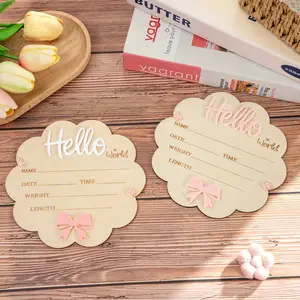 Wooden Flower Shape Birth Announcement Board, Baby Shower Decor, Perfect Photo Prop Gift, Home and Office Display, Baptism Present