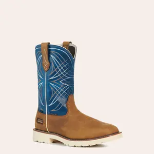 Ariat Men's Activator Brown and Blue Waterproof Wide Square Soft Toe Work Boots