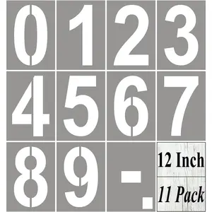 12 Inch Large Number Stencils for Painting - 11 Pack Number Stencil Templates for Curb Address, Cakes, Cookies, Mailboxes and Crafts,  House Numbers Stencils for  Signs & Cement Wall Art