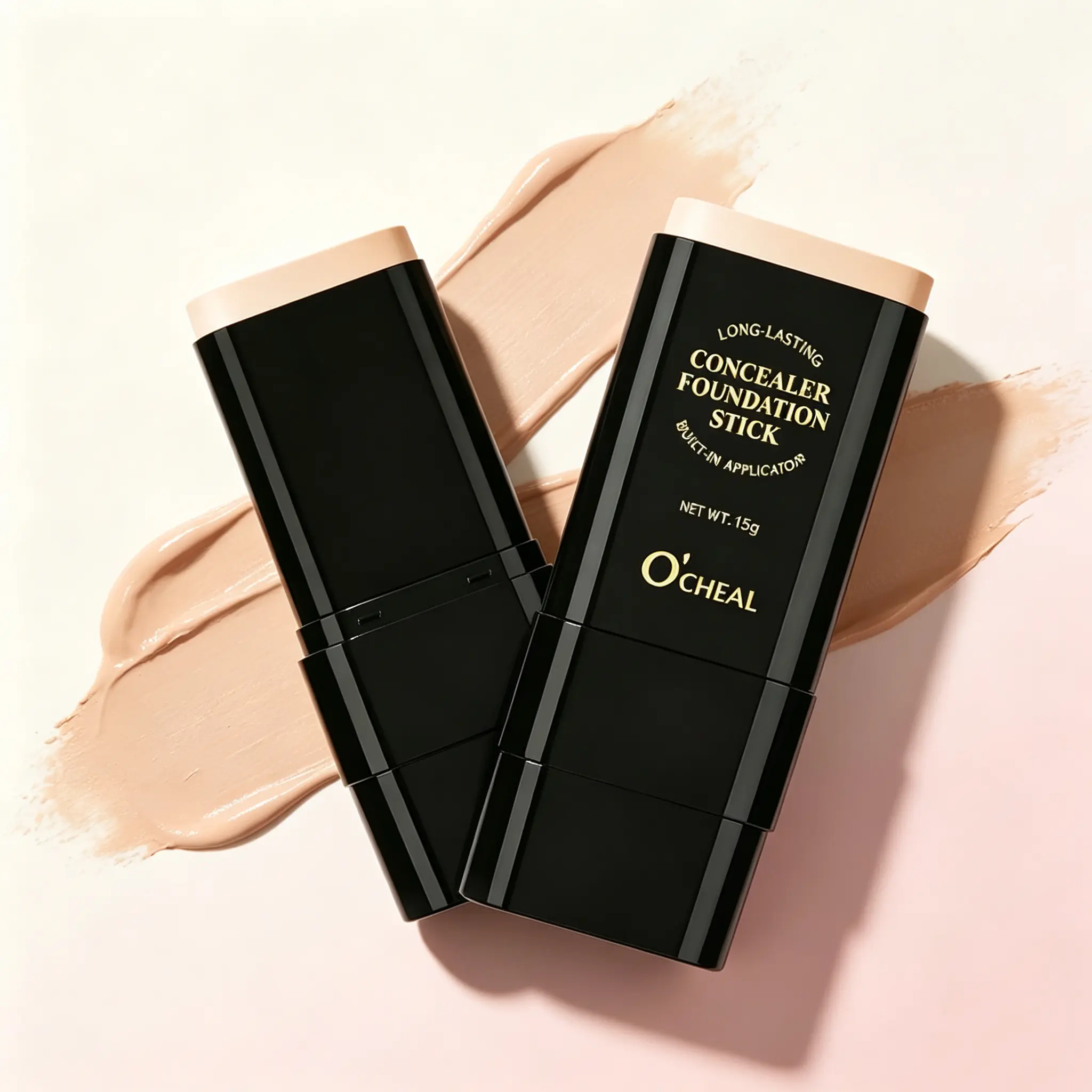 2-in-1 Waterproof Foundation Stick with Brush - Cosmetic Makeup Product, Long-Lasting Full Coverage Concealer for Dark Circles, Blemishes, Acne, Flawless Finish, Suitable for All Skin Tones
