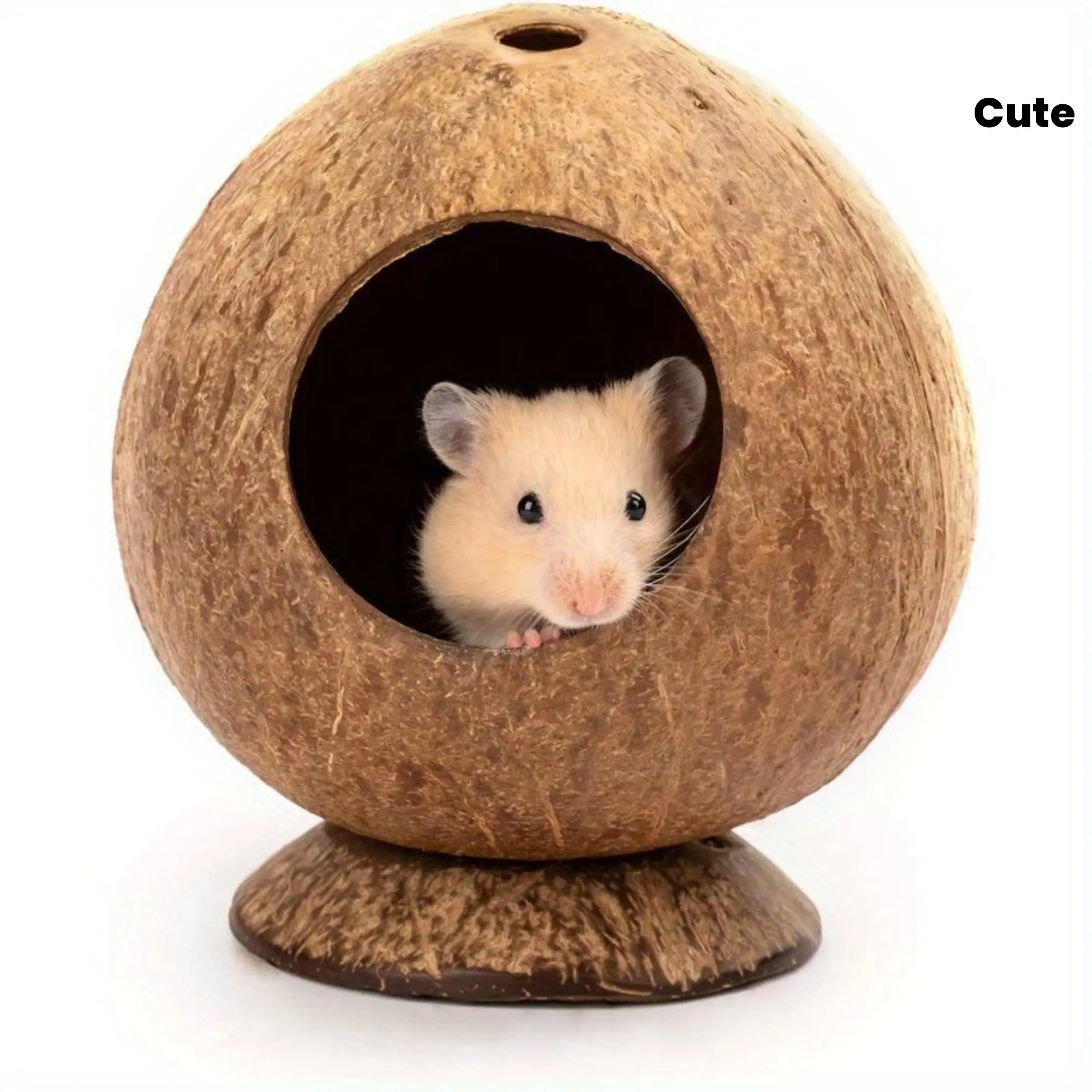 Cute Coconut Hut Hamster Bed - All-Seasons Small Animal Safe Hideout, Habitat Decoration with Hidden Play Space for Sand Rats