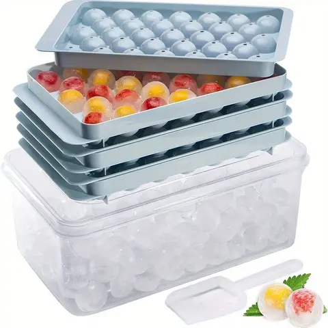 MIUVA Plastic Ice Ball Maker Kitchenware Utensil - 99-Cavity Soft Food-Grade Tray with Lid, Box, Spatula, Containers, 1.2 Inch Balls, Plastic Sphere Mold Lolly & Ice Cream Moulds, Mother’s Day Gift