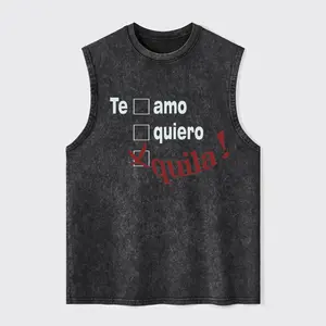 Tequila Lover Washed Tank Top, Gym Essential, Vintage Casual Crewneck Short Sleeves Menswear T-shirts Classic Cotton Fabric Streetwear