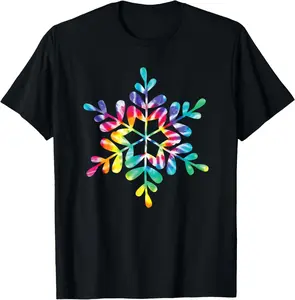 100% Cotton Snowflake Tie Dye Christmas Hippie Retro Holiday Xmas Gift T-Shirt