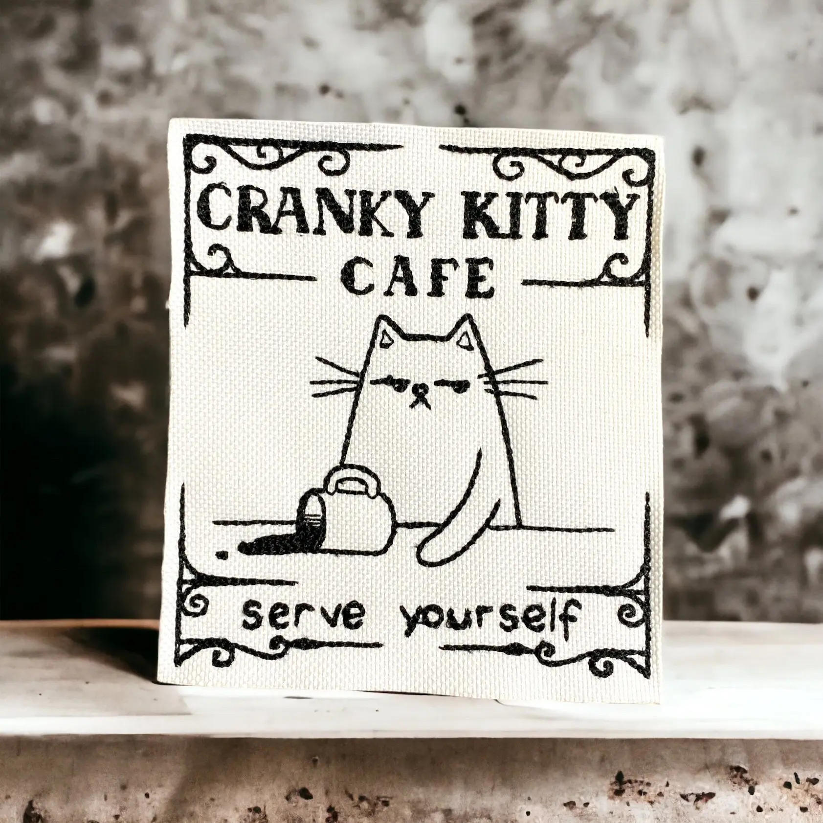 Cranky Kitty Cafe Serve Yourself Embroidered Patch, Iron On, Sew On, Sassy Cat Attitude Patch, Fun Cat Lover Patch, Patches For Jackets