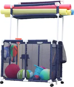 Pool Storage Organizer Mesh Rolling Pool Equipment Bin, Large with Noodle Holder (23" L x 35.3" W x 59.4" H) Style PB-Z700