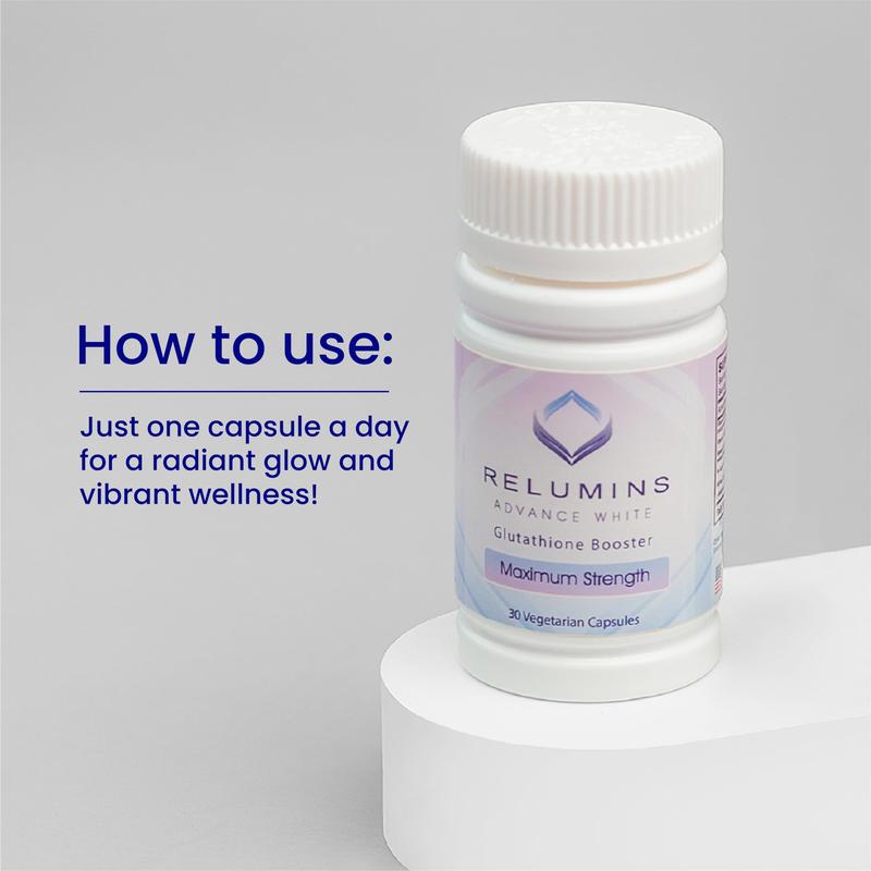 Relumins Advanced Glutathione Booster - Max Strength - 30 Vegetarian Capsules - Halal Certified - Supports Healthy Skin and Good Antioxidant Levels for Overall Wellness