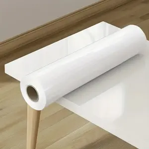 Self-adhesive Vinyl Wallpaper Roll, White Glossy Brick Stone & Wood Pattern Wallpaper, Waterproof Decorative Wallpaper for Kitchen Furniture & Cabinets, Wall Panels Roll