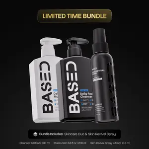 BASED Skincare Trio | Daily Skincare Duo + Skin Revival Spray | Facial Cleanser for Breakouts | Daily Moisturizer & Cleanser | For All Skin Types | Non-Toxic, Effective, Safe