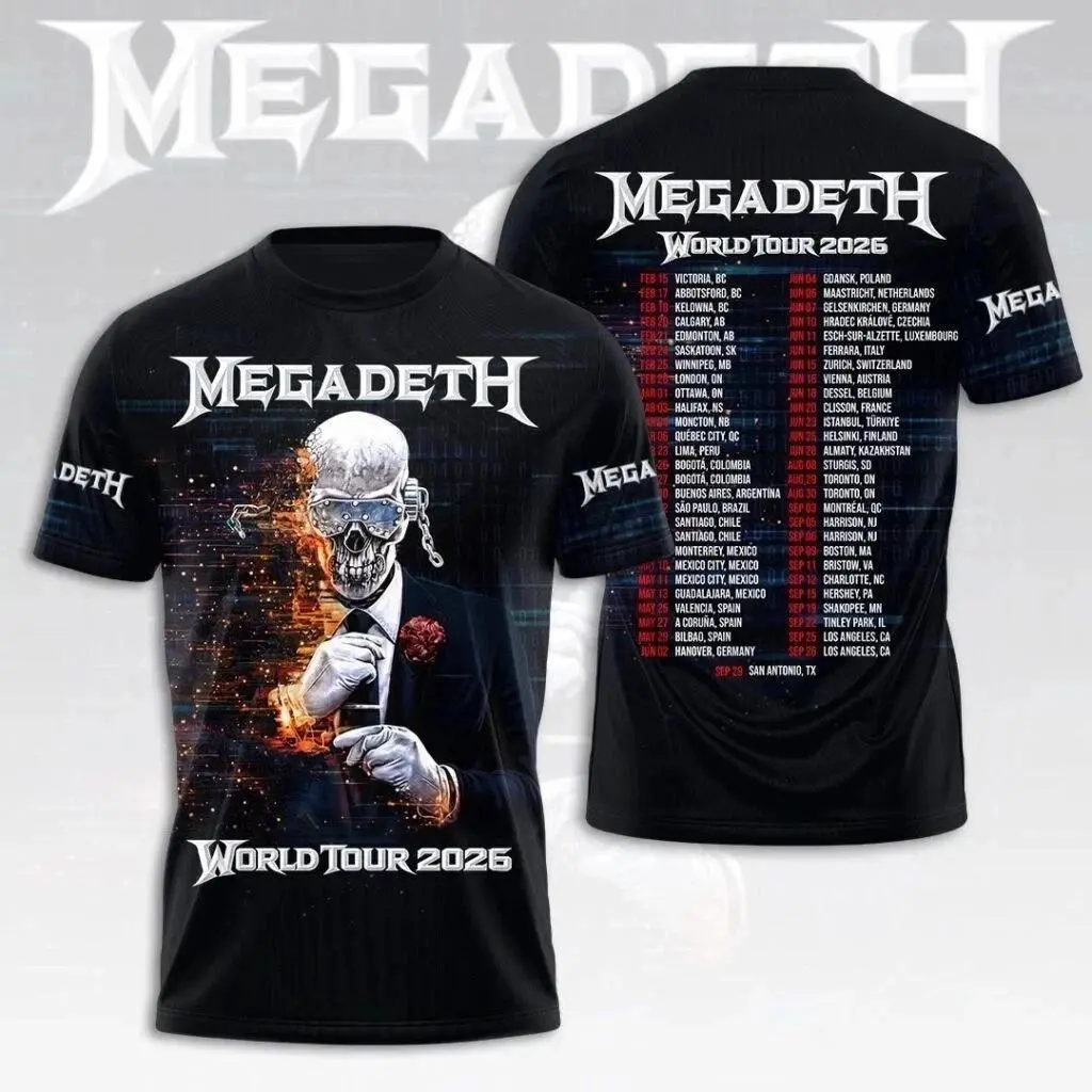 Women's Cotton Round Neck Short Sleeve Print Top - Megadeth 2026 Farewell Tour Vintage Tee, White Album Heavy Thrash Aesthetic, TikTok Trend Outfit, Shortsleeve, Tshirt
