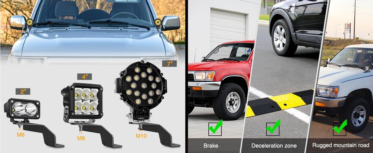 Nilight Ditch Light Brackets Hood Hinges Mount Bracket Kit for Auxiliary Offroad LED Pods Work Lighting Compatible with Toyota 4Runner 1989 1990 1991 1992 1993 1994 1995 3rd Gen Pickup