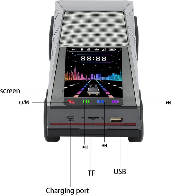 WS-580 Bluetooth Pickup Truck Speaker with Display Screen, HD Sound, TWS Pairing, FM Radio, Hands-Free Calling, LED Party Lights, Gray