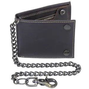 Jamin Leather RFID Oil Tanned Bifold Chain Wallet w/Snaps #WC513531BN Brown Leather with 18" Removable Chain & 8 Credit Card Slots