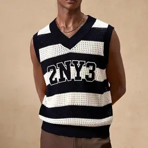 HYPESTFIT Men's Patchwork V-Neck Simple Everyday Knitted Sleeveless Vest, New for Spring and Autumn, Comfortable and Cool Tops Vneck