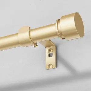 Adjustable Heavy Duty 1" Diameter Gold Curtain Rods for Windows 48 to 84 Inch with Matte Gold End Cap Finials Decorative Drapery Rods for Living Room Bedroom