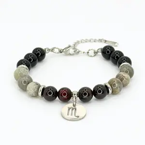 FIMENESS - SCORPIO ENERGY BRACELET BLACK OBSIDIAN, LABRADORITE, AND RED GARNET NATURAL STONE BEAD COMBINATION HAND MADE STAINLESS STEEL NON-TARNISH CRYSTAL JEWELRY