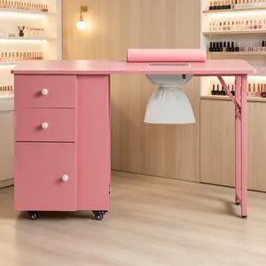 Pink MDF Manicure Table Nail Station, Folding Manicure Desk With Ample Storage Space, Ideal For Nail Art And Beauty Salon