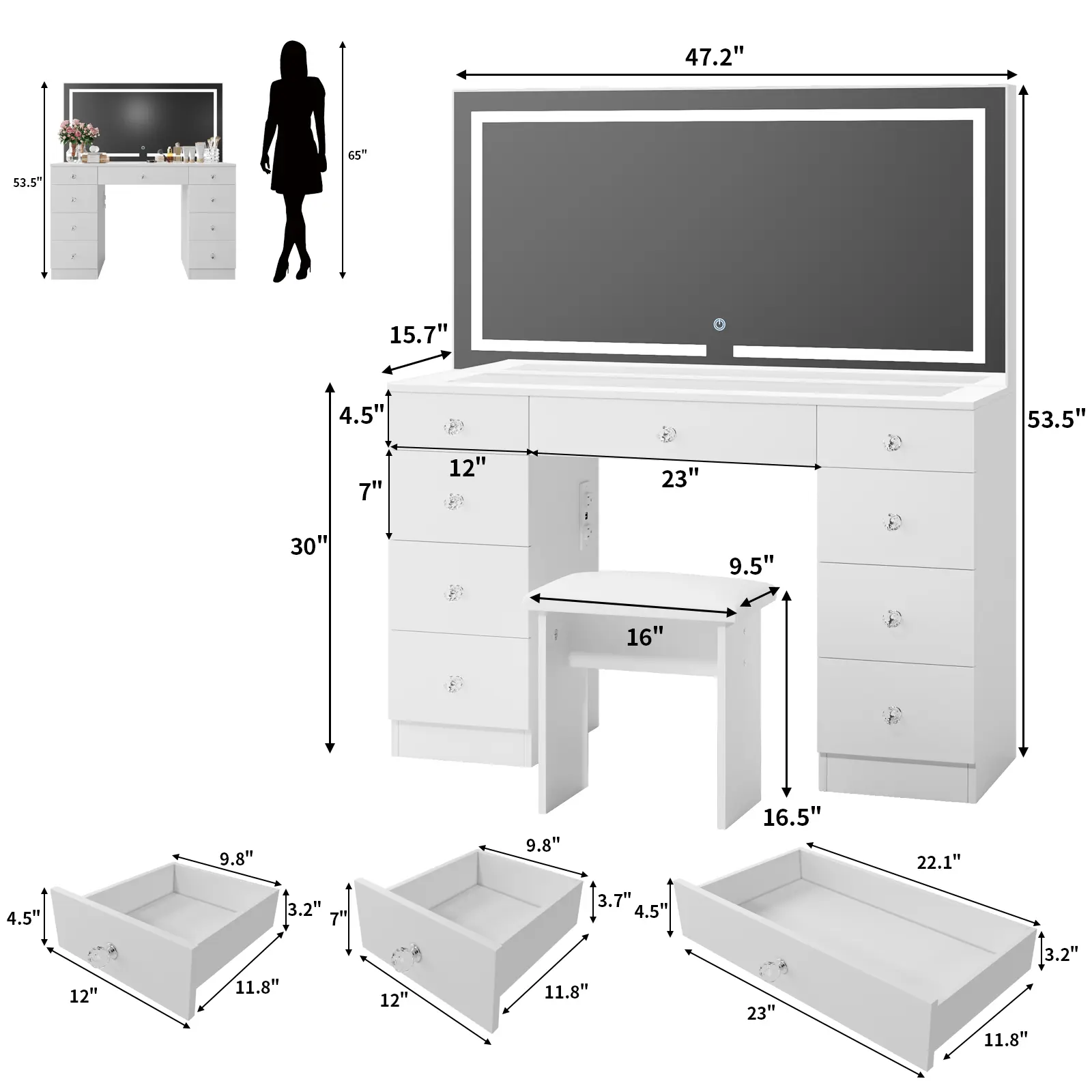 White-glass top(47.2'' Length)