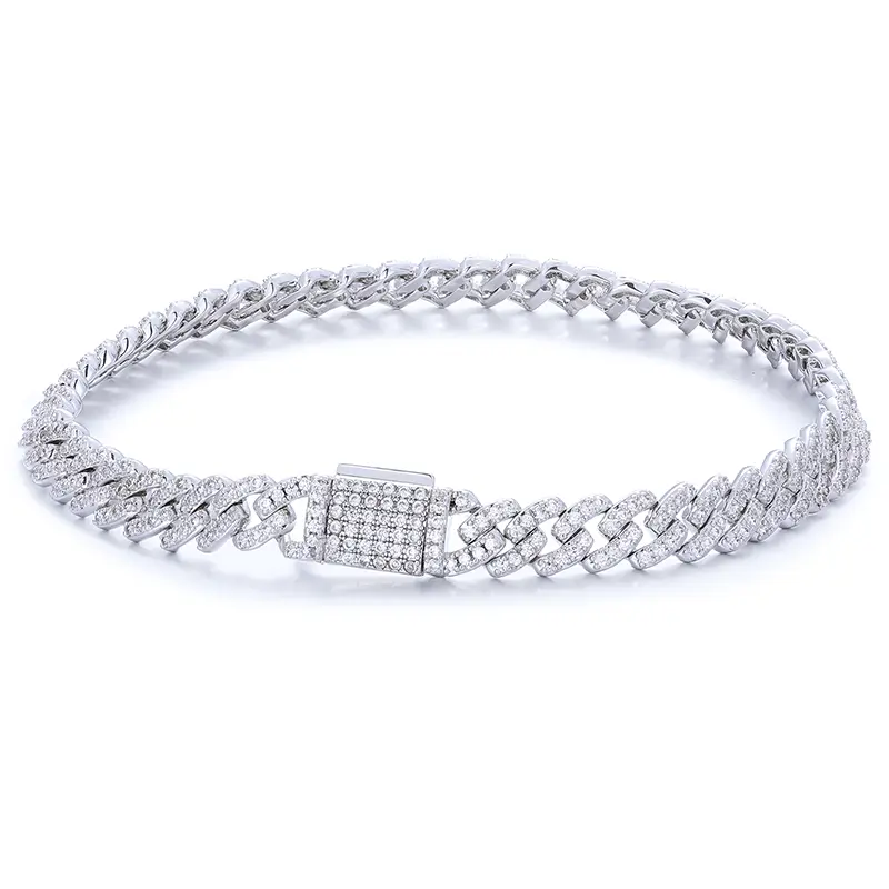 【B62 6mm live2】UCCIYO Synthetic Moissanite S925 Sterling Silver Cuban Chain Bracelet Miami Cuban Chain Ice Out D VVS Synthetic Moissanite Men Singer Style Rap Hip Hop Jewelry