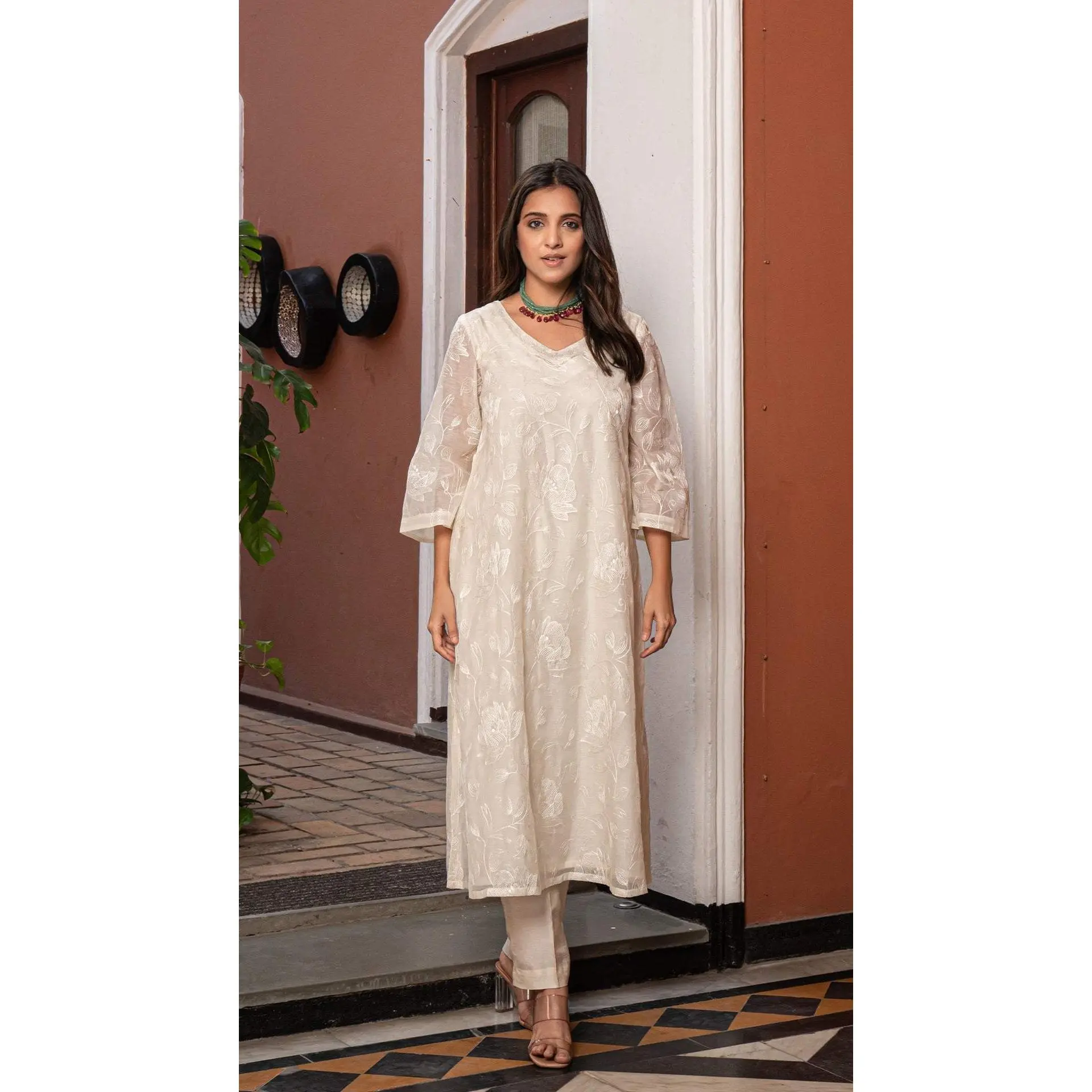 Zoya - Pristine White Self Embroidered Kurta Set In Chanderi Silk