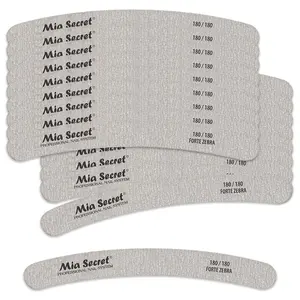 Mia Secret Forte Zebra Nail Files, 50-Pack of 180/180 Grit Curve Manicure Supplies for Gentle & Professional Shaping of Gel and Acrylic Nails, Nail Supplies