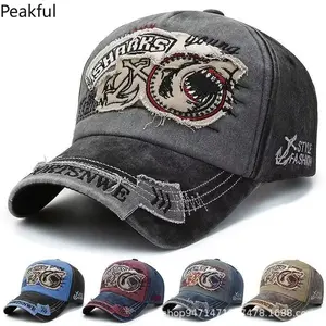 Vintage Washed Cotton Baseball Cap – Sharks Embroidery, Unisex Design, Adjustable & Stylish Outdoor Sports Hat for Men & Women – Cool, Breathable, and Trendy