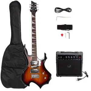 Electric Guitar Music Lover Set with 20W Sound Pickup Bag Strap Picks Cable Wrench Tool in Sunset Color
