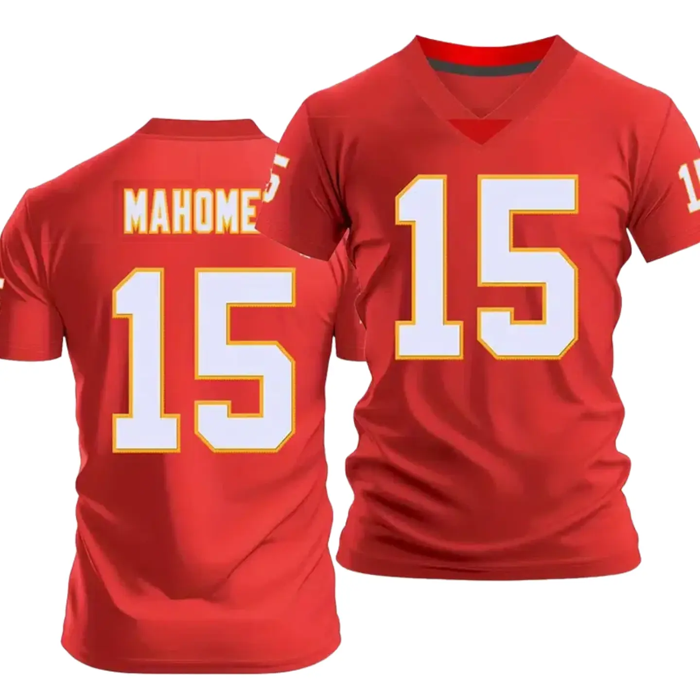 Men's American Rugby Shirt Red Jersey #15 Mahomes-like Design Breathable Loose Fit Sports Top for Training Games Casual Outfits All-Season Athletic Shirt for Rugby Football Casual Attire