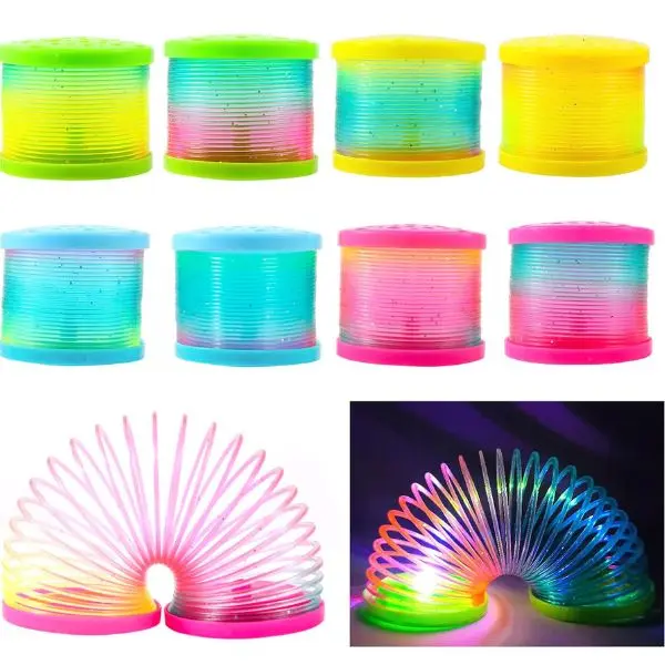 8 Pack Unisex Glow-in-the-Dark Rainbow Slinkies - PVC-Free, BPA-Free Coil Spring Fidget Toys for 2 Yrs and Up Kids, Easter Gifts, Carnival Prizes