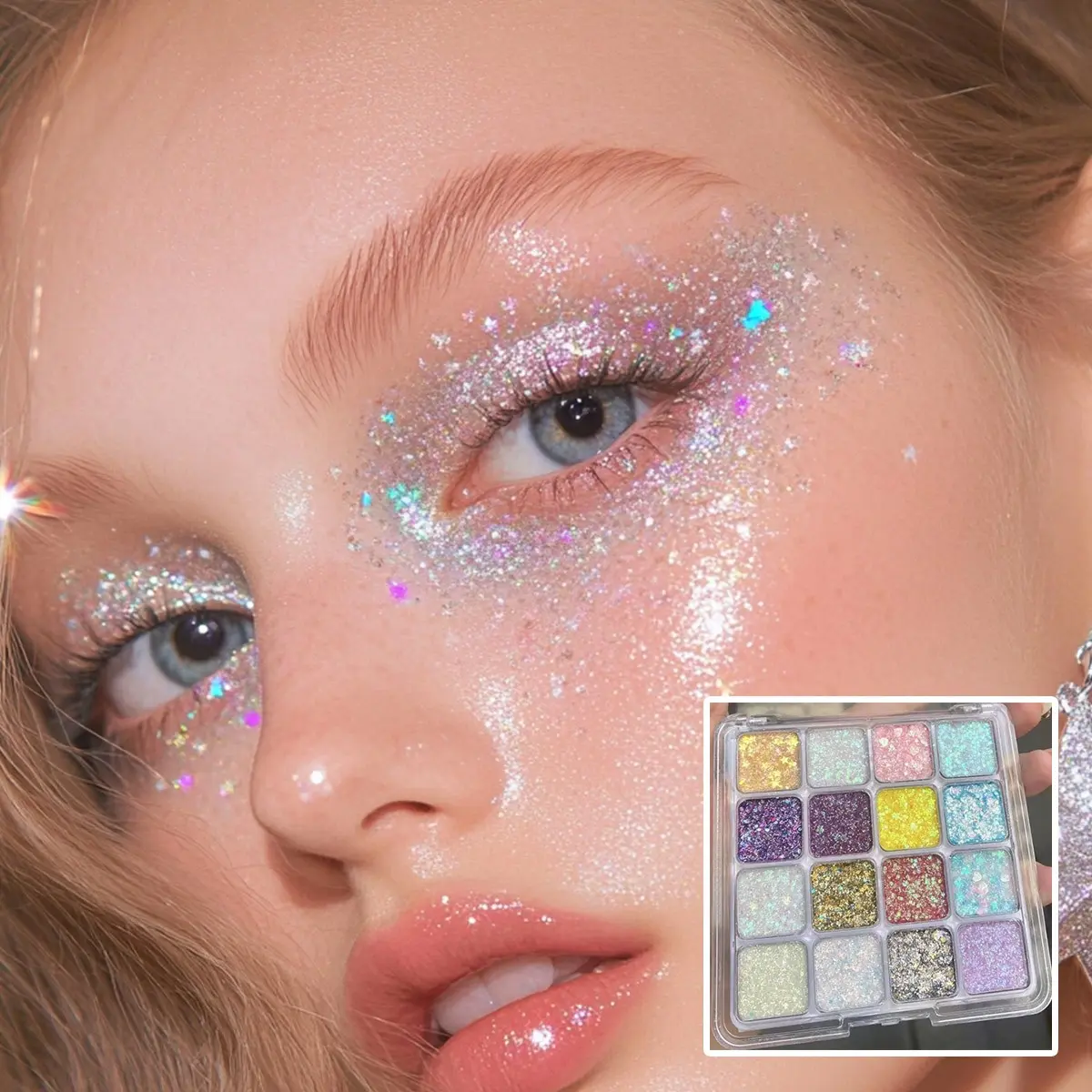 Get the Spotlight! Diamond Sparkle Glitter Shimmer Eyeshadow Palette Eye Makeup Product ✨ | 16 Dreamy Glitter Shades | Stage & Rave-Ready Looks! (Limited Edition!) #GlitterEyeshadowPalette #RaveMakeup #StageMakeup