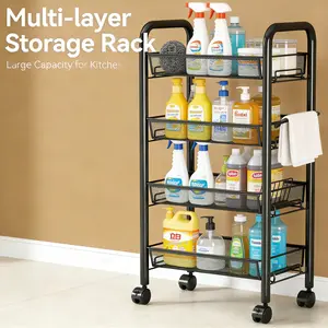 4-Layer Iron Rolling Storage Cart | Multi-Purpose Utility Trolley for Narrow Spaces | Sturdy Metal Construction