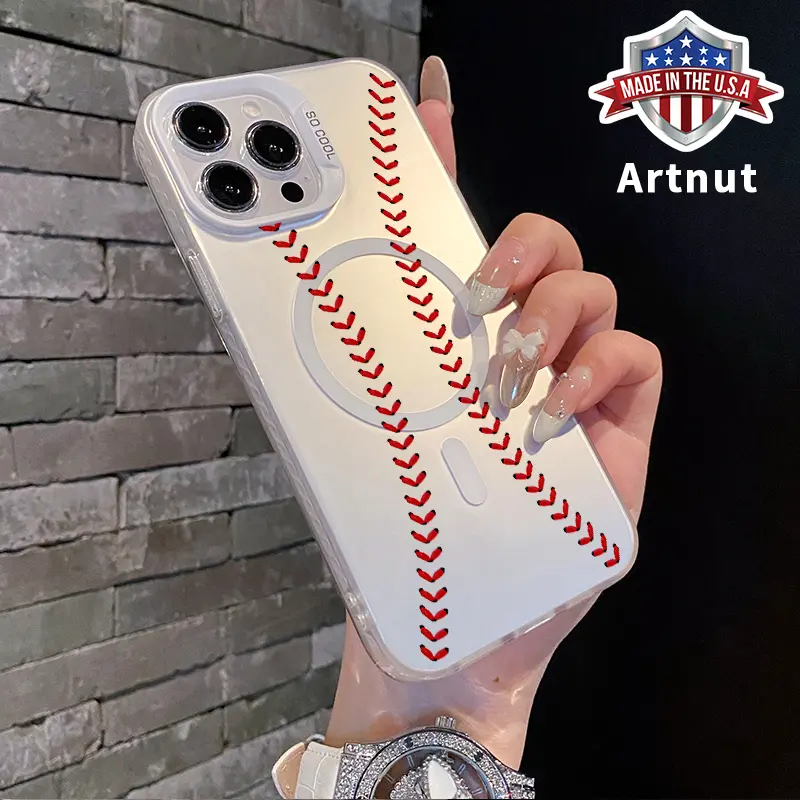 Baseball Pattern Magnetic Phone Case for iPhone 16 15 14 Pro Max 13 12 11 XR XS Plus Shockproof Drop Protection Durable PC Smartphone Cover Cellphone Protective Smartphone Casing