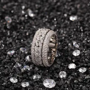[ICE HUE] Unisex Spinner Ring - 18K White Gold Vacuum Plated Copper with 5A+ Sri Lanka Zircon, Miami Italy Mexico & Micro Inspired, Daily Wear, Classic Hip Hop Simple Sporty Styles, Gift Idea, Spinner Rings