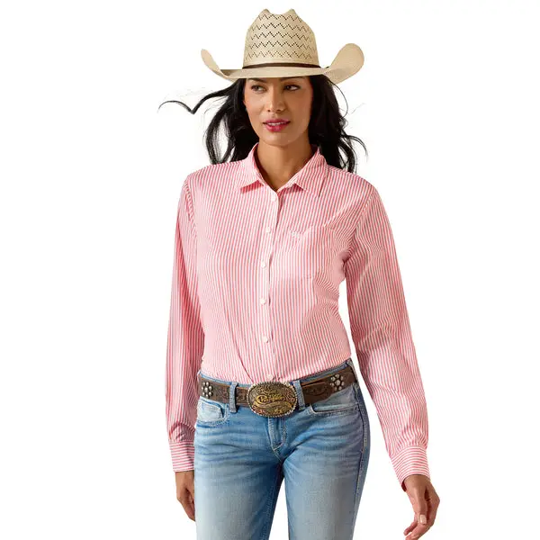 Ariat Ladies Kirby Pro Sun Kissed Coral Stripe Button Down Shirt 10071468