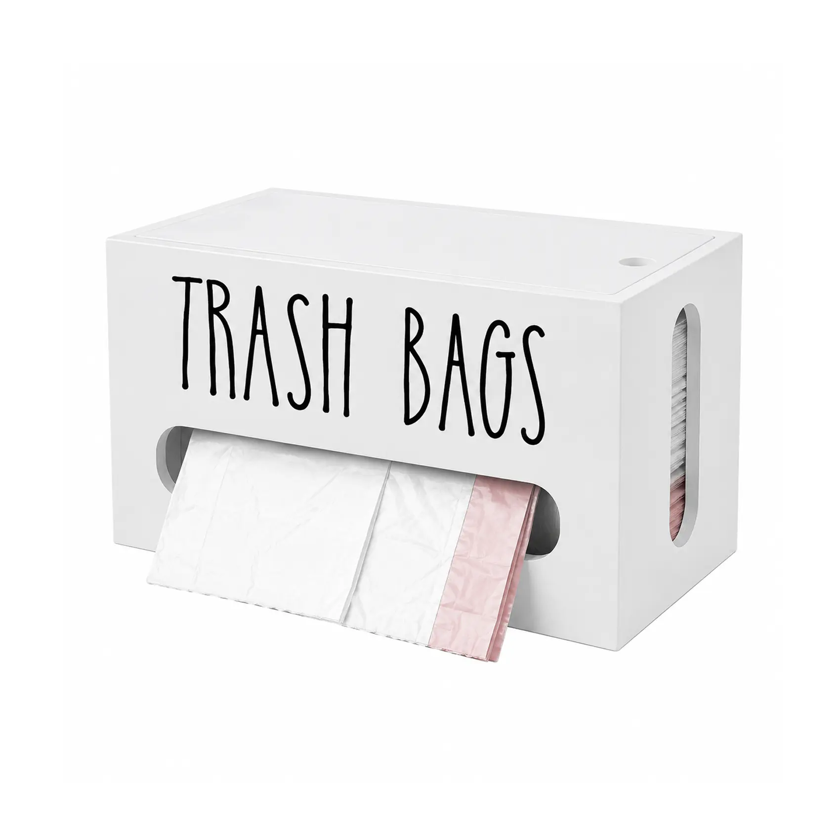 Wooden Rectangle Dustproof Trash Bag Dispenser, Wall-Mount/Garage Holder, Countertop Roll Organizer, Under-Sink Kitchen Storage Box, Heavy-Duty White Holder for 10/13/33 Gal Rolls, 10x5.5x5.5in Household Organizer