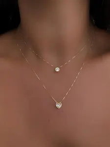 Luxurious Simple Style Synthetic Zircon Sparkling Heart Necklace, Love Necklace, Daily Wear Necklace, Double Layered Design, Elegant Jewelry for Women