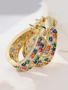 Elegant Copper Handmade Multi-Color Synthetic Zircon Earrings, Bohemian Style Women's High-Quality Jewelry, All Seasons Accessory