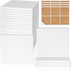 Ceramic Tiles for Crafts, 24 PCS Unglazed Blank Square Coasters with 24 PCS Cork Backings for Painting, Alcohol Ink, Acrylic Pouring, Decoupage, Arts DIY Craft Gifts, 4 Inch, White