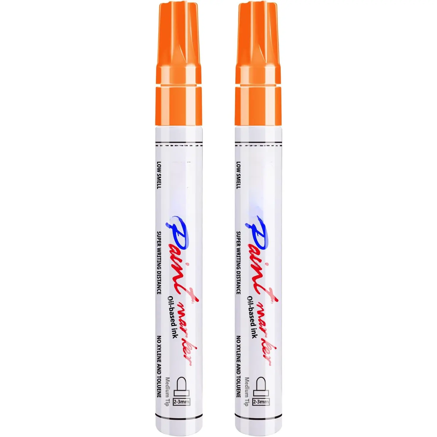 Orange Permanent Oil-Based Ink Markers - 2-Pack Medium Point, Abrasion & Water Resistant Quick Drying Pens for Rock Painting, Decorating Easter Eggs, Flower Pots | Office Stationery for Drawings on Tyre, Metal, Plastic, Canvas, Mugs, Glass