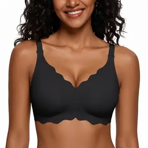 Womens  Jelly Wireless BraScalloped Comfortable Wireless Bras Push Up Bralettes Seamless Tshirts Bras Deep V Everyday Bras Summer Vibes S-3XL