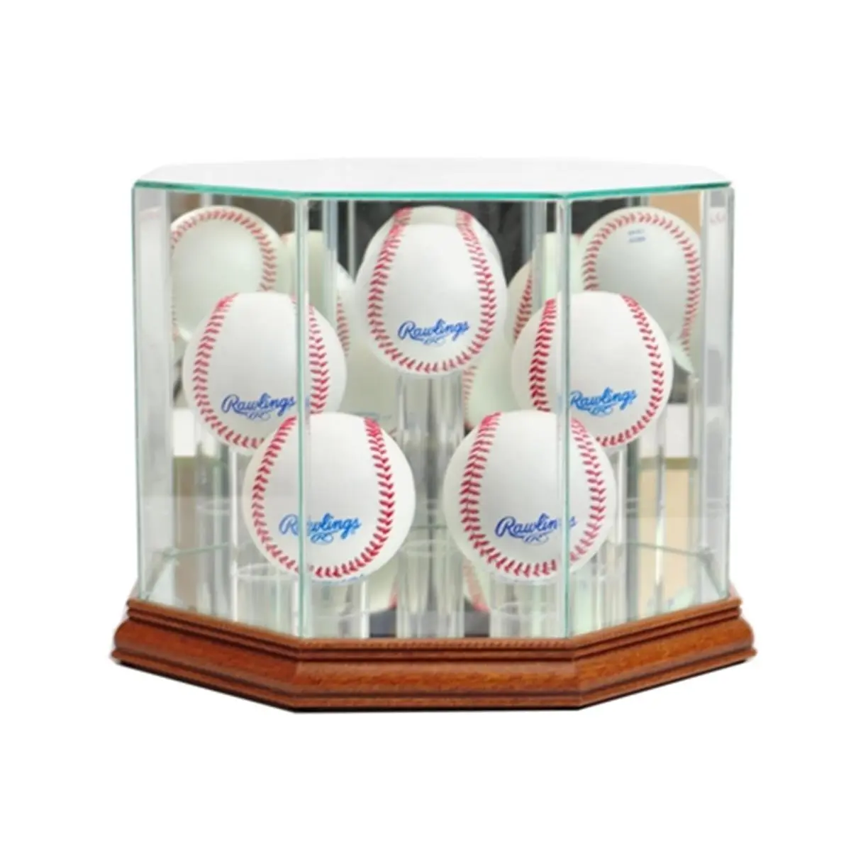 212 MAIN Octagonal Shape Walnut Wood Baseball Display Case - UV Protected, Holds 4-6 Balls, Ideal for Autographed Sports Collectibles