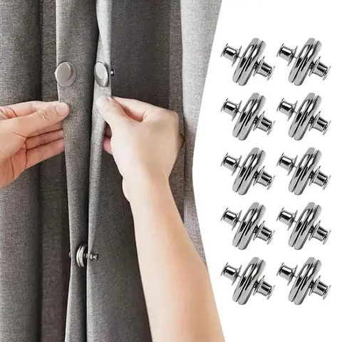 10 Pairs/Set Compact Non-Customised Zinc Alloy Double-Sided Magnetic Curtain Clips - Lightproof, Fingernail-Open, Hold-Fast, Easy-to-Install Window Accessory for Home, Hotel, Bathroom Drapes Closure Solution